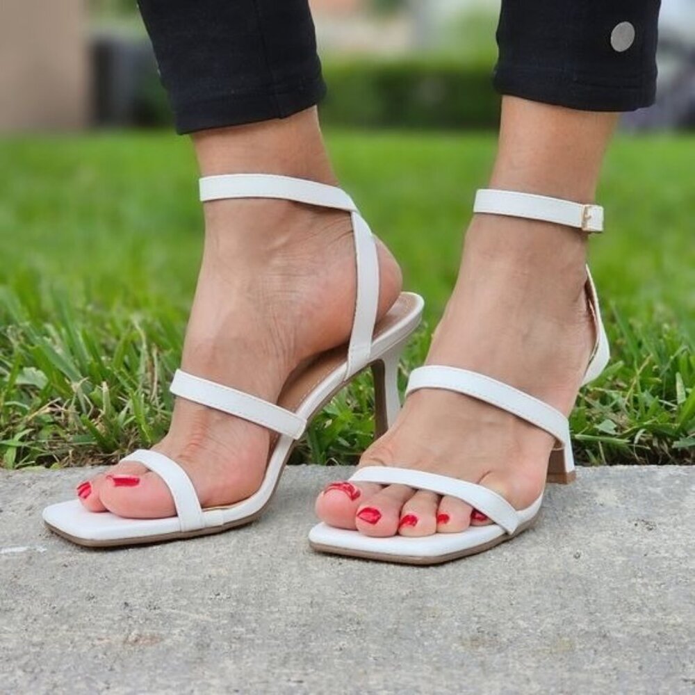Women Ankle Strap High Heel Sandals White Color